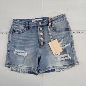 NWT Kancan high rise shorts blue button fly‎ denim womens size 25 7154